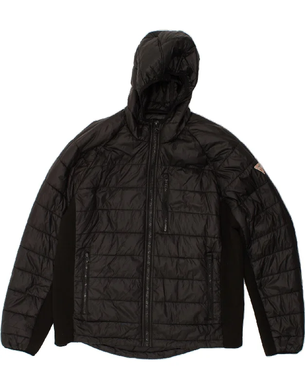 GUESS Mens Hooded Padded Jacket UK 44 2XL Black Polyester