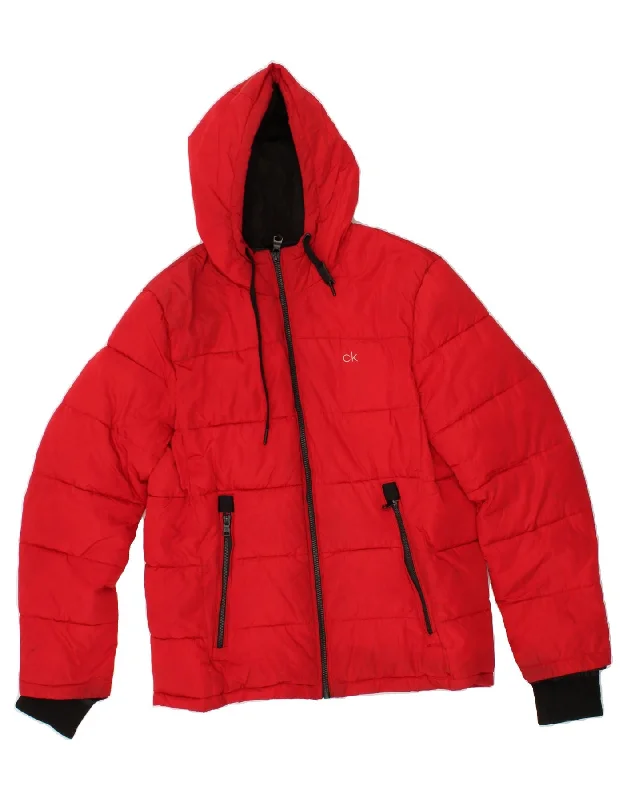 CALVIN KLEIN Mens Hooded Padded Jacket UK 38 Medium Red Polyester