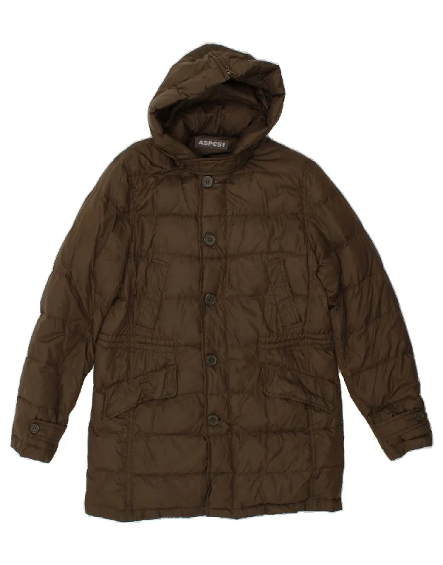 ASPESI Mens Hooded Padded Coat UK 36 Small Brown Nylon