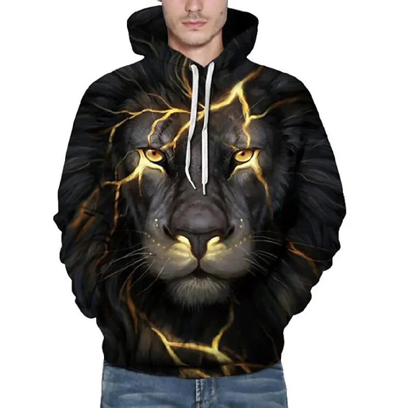 Men's Plus Size 3D Lion Animal Print Hoodie Sweatshirt