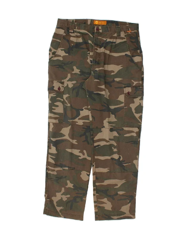 VINTAGE Mens Straight Cargo Trousers W32 L30  Brown Camouflage Cotton