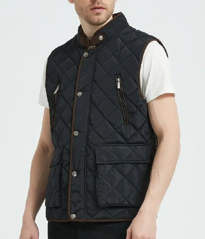 Classic Quilt Gilet with Trims in Black