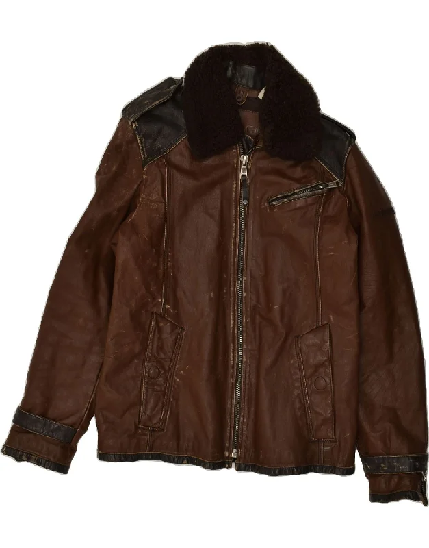 VINTAGE Mens Leather Jacket UK 40 Large Brown