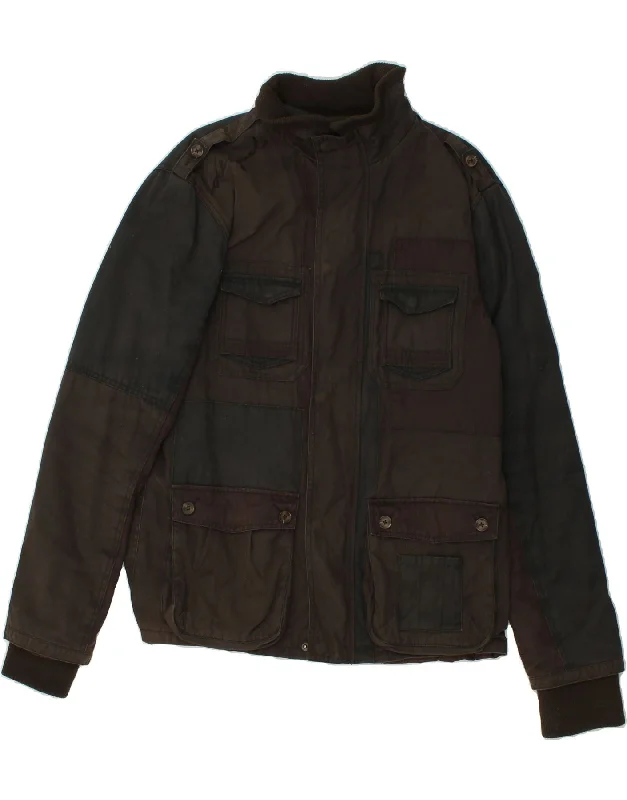 DESIGUAL Mens Military Jacket UK 38 Medium Brown Cotton