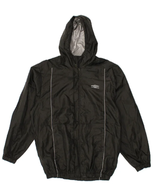 UMBRO Mens Hooded Rain Jacket UK 38 Medium Black Striped Polyester