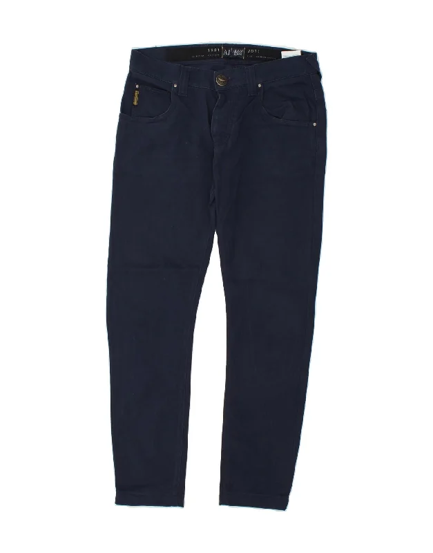 ARMANI Mens Slim Fit Casual Trousers W29 L29 Navy Blue Cotton