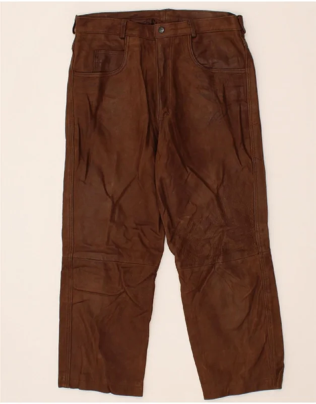 VINTAGE Mens Leather Cropped Trousers W32 L24 Brown