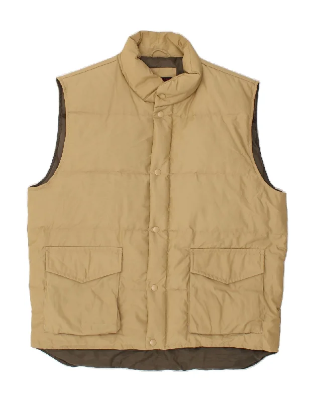 VINTAGE Mens Padded Gilet UK 40 Large Beige Cotton