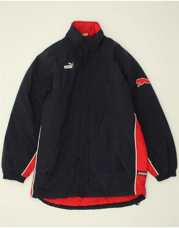 PUMA Mens Windbreaker Jacket UK 38 Medium Navy Blue Colourblock Nylon