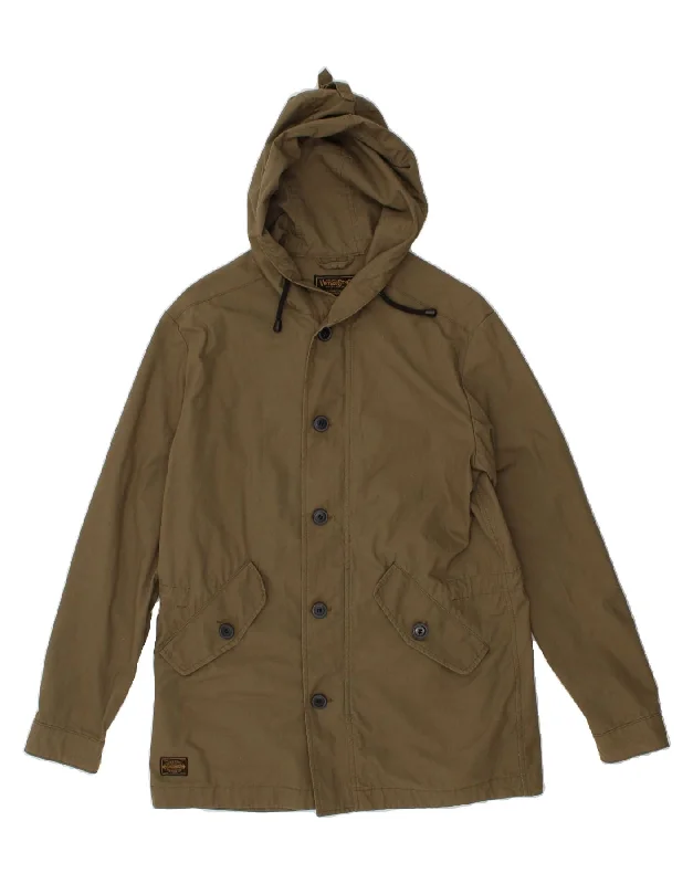 JACK & JONES Mens Hooded Utility Jacket UK 40 Large Brown Cotton