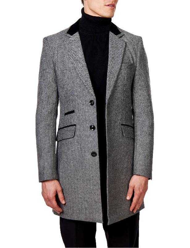 COSMO – HERRINGBONE WOOL BLEND LONG OVERCOAT IN GREY