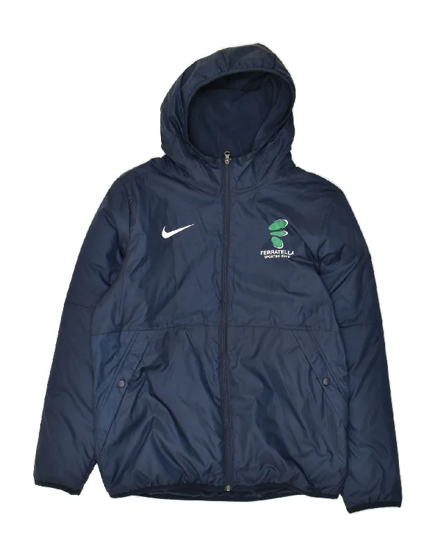 NIKE Mens Hooded Windbreaker Jacket UK 40 Large Navy Blue Polyester