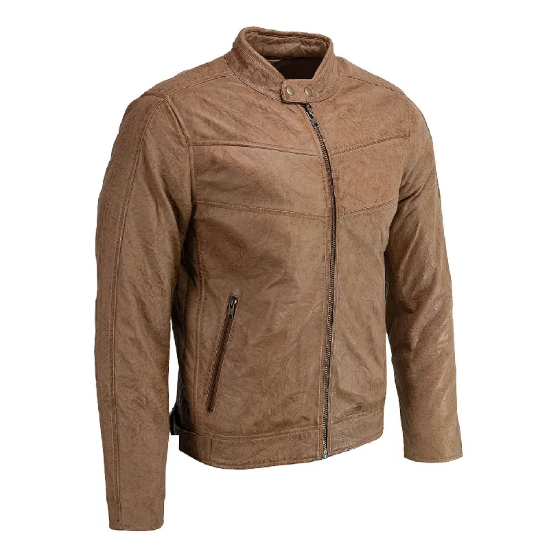 Milwaukee Leather SFM1835 Men's Saddle ‘Cafe Racer’ Leather Jacket with Snap Button Collar