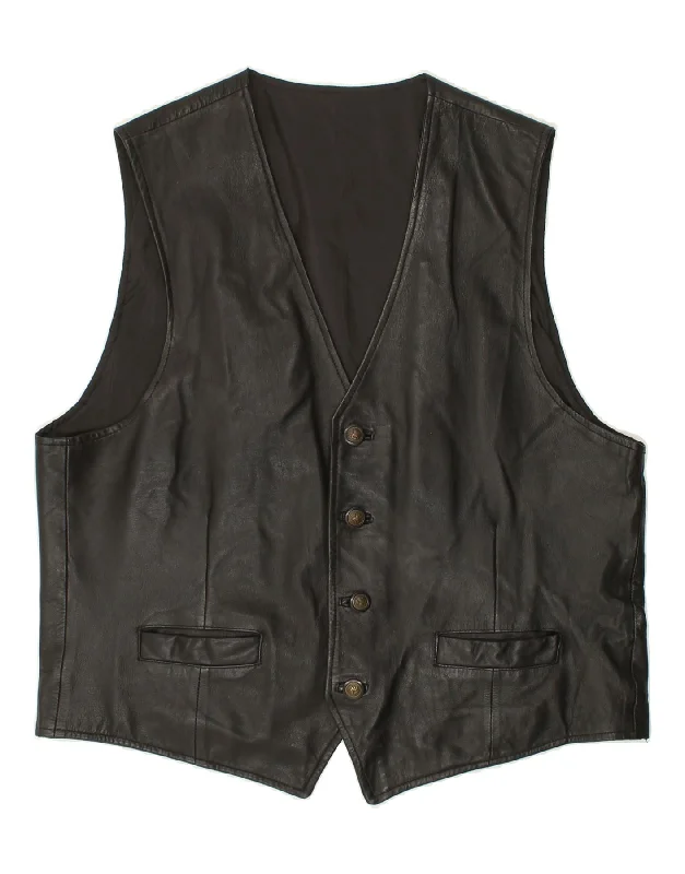 C&A Mens Slim Leather Waistcoat UK 44 2XL Black Leather