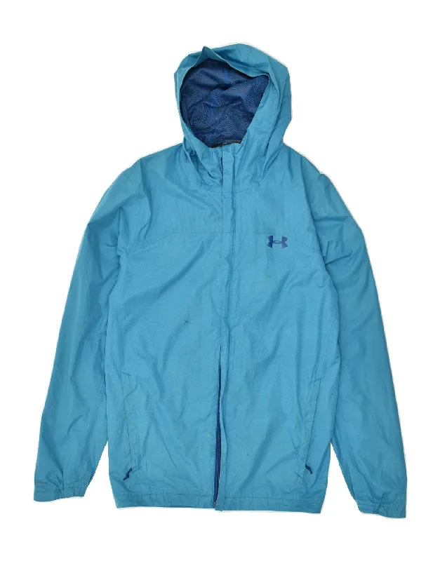 UNDER ARMOUR Mens Hooded Rain Jacket UK 36 Small Blue Polyester