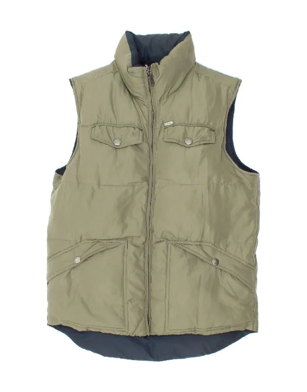 LEE Mens Reversible Padded Gilet UK 36 Small Khaki Polyester