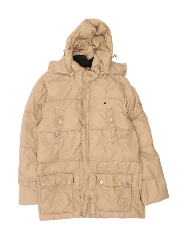 TOMMY HILFIGER Mens Hooded Padded Coat UK 42 XL Beige Nylon