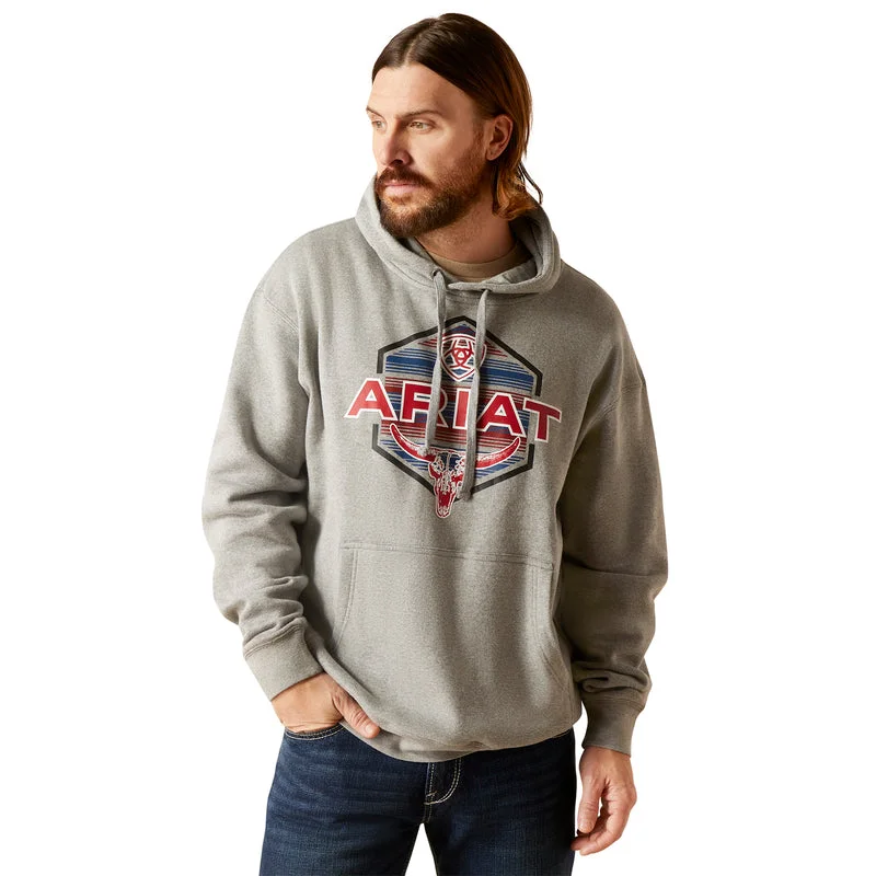 Ariat Men's Hex Horns Hoodie, Light Grey Heather