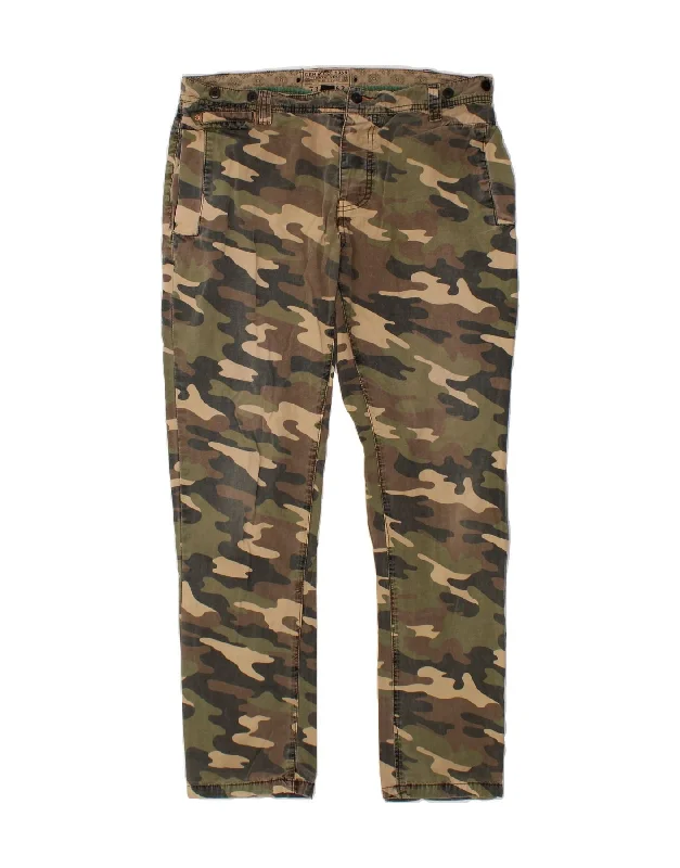 VINTAGE Mens Slim Casual Trousers W34 L32 Khaki Camouflage Cotton