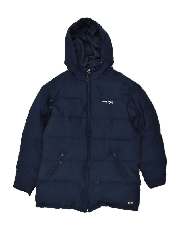 REEBOK Mens Hooded Padded Jacket UK 38 Medium Navy Blue Polyester