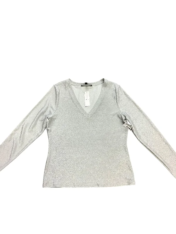 Top Long Sleeve By White House Black Market In Silver, Size: L