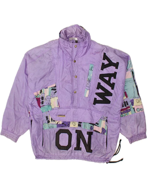 VINTAGE Mens Graphic Pullover Anorak Jacket UK 40 Large Purple Patchwork