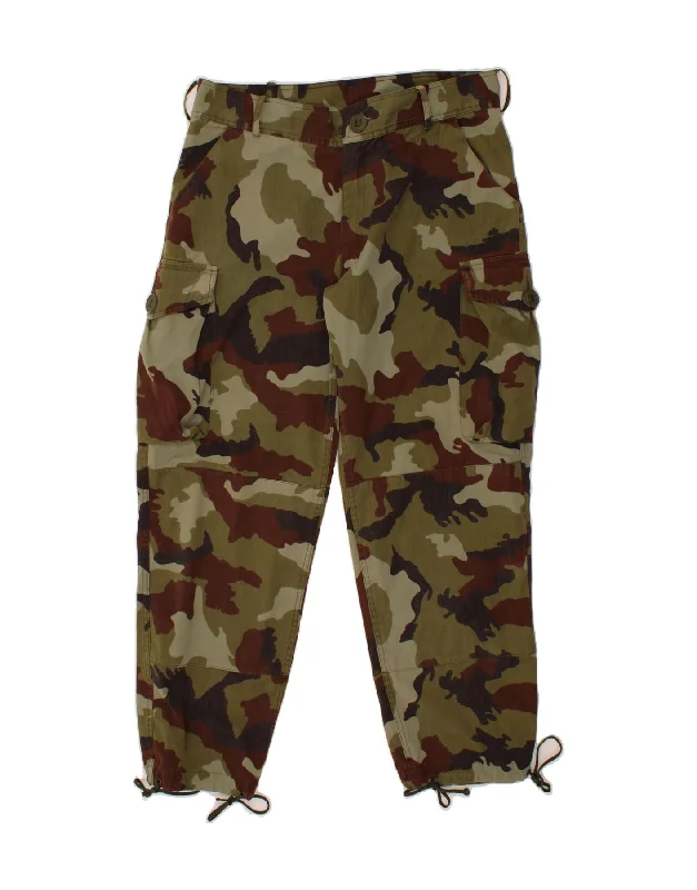 VINTAGE Mens Straight Cargo Trousers W38 L30 Khaki Camouflage Polyester