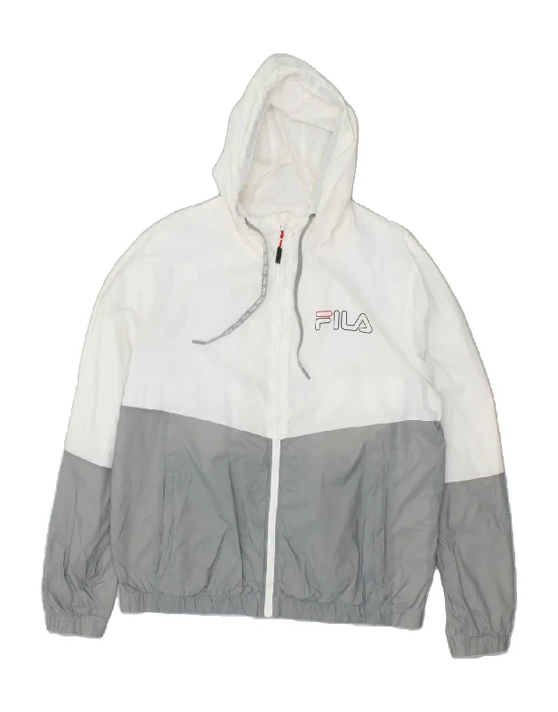 FILA Mens Hooded Rain Jacket Large White Colourblock Polyamide