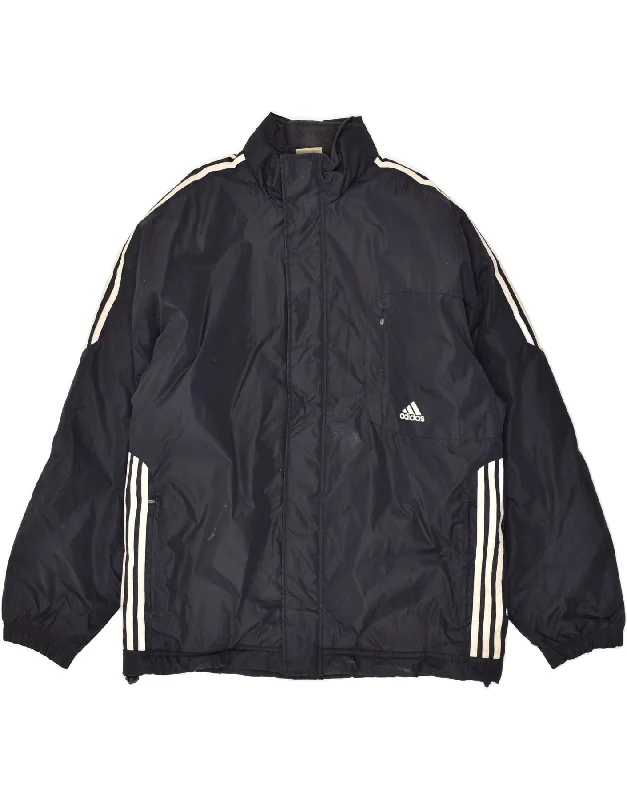 ADIDAS Mens Hooded Windbreaker Jacket Size 44/46 Large Navy Blue Polyester