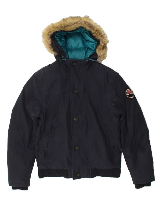 TIMBERLAND Mens Hooded Padded Jacket UK 38 Medium Navy Blue Cotton