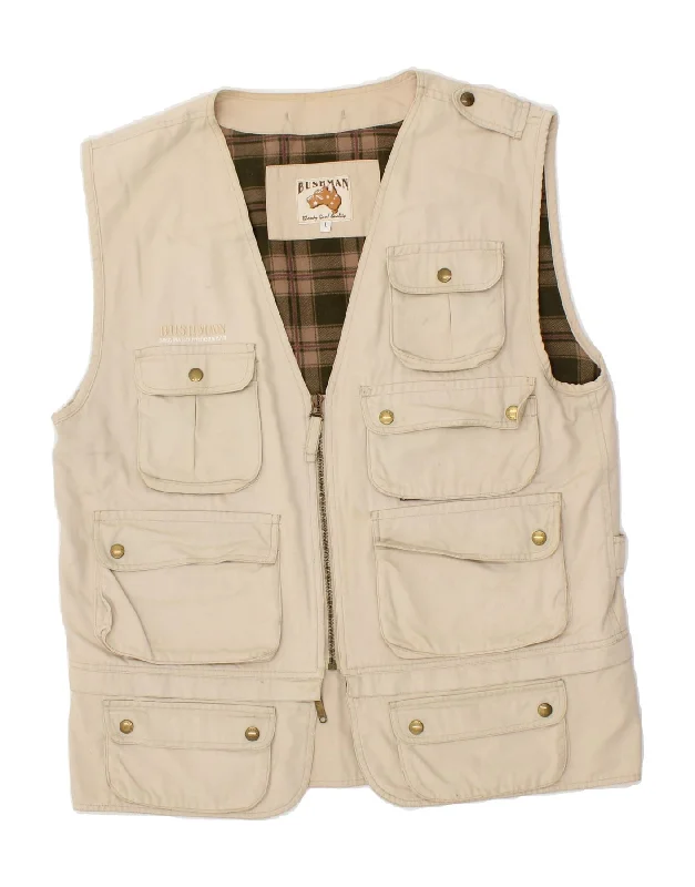 VINTAGE Mens Utility Gilet UK 40 Large Beige Cotton