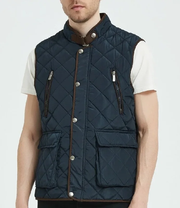 Classic Quilt Gilet with Trims in Navy