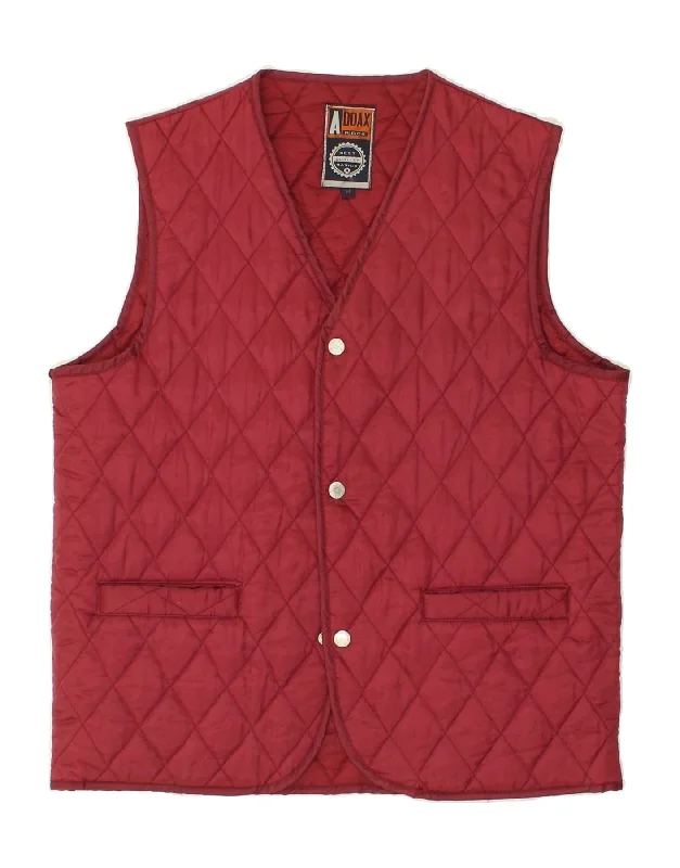 VINTAGE Mens Quilted Gilet UK 38 Medium Red Polyester