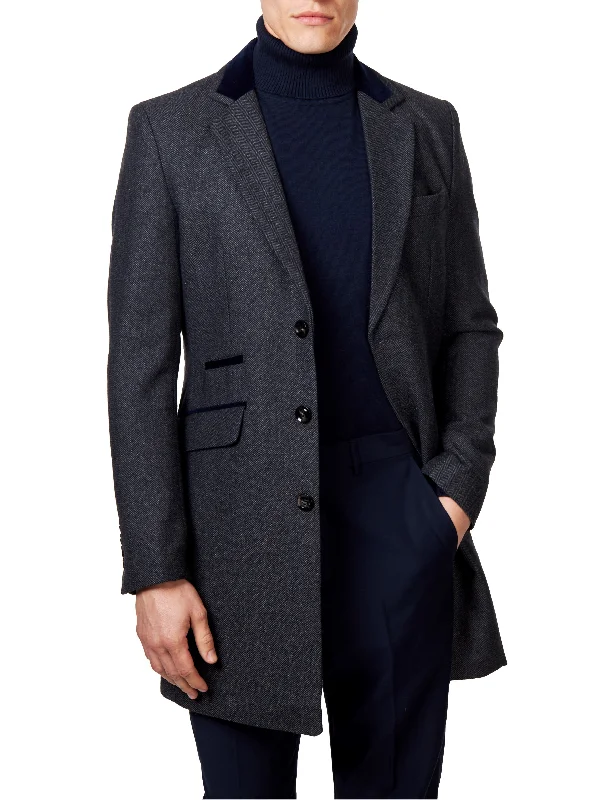 COSMO – GREY HERRINGBONE WOOL BLEND LONG OVERCOAT