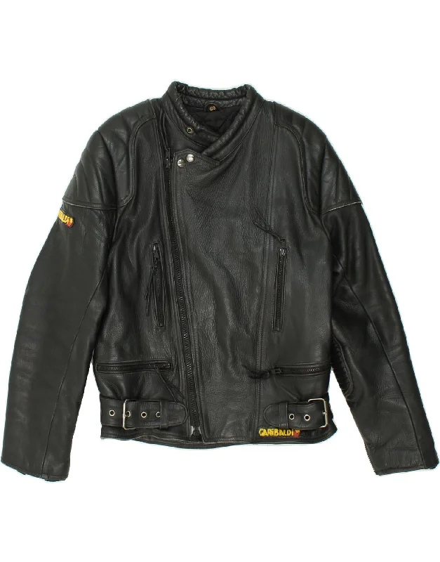 GARIBALDI Mens Motorcycle Graphic Leather Jacket IT 50 Large Black Leather