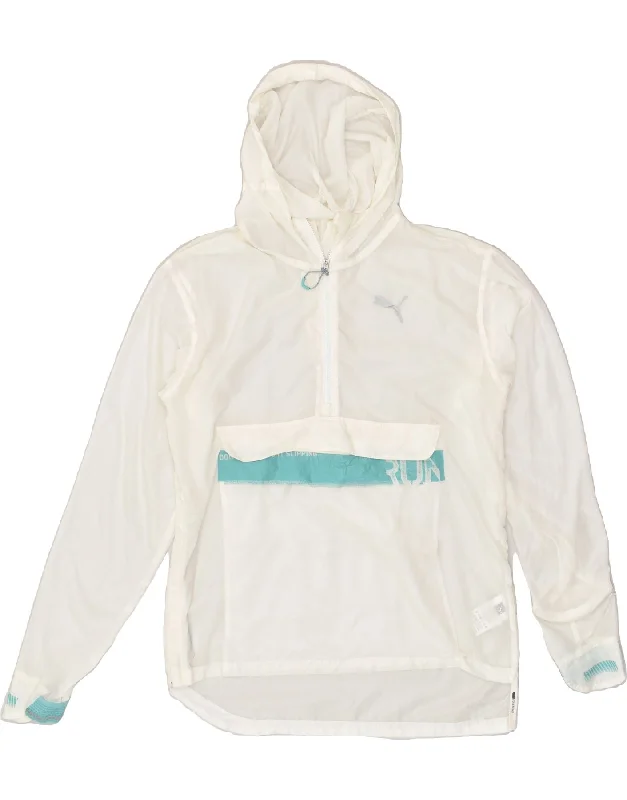 PUMA Mens Running Hooded Anorak Jacket UK 36 Small White Nylon