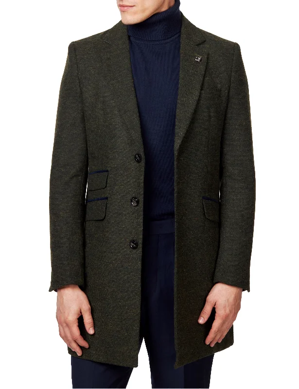 NESTOR – GREEN TWEED WOOL BLEND OVERCOAT