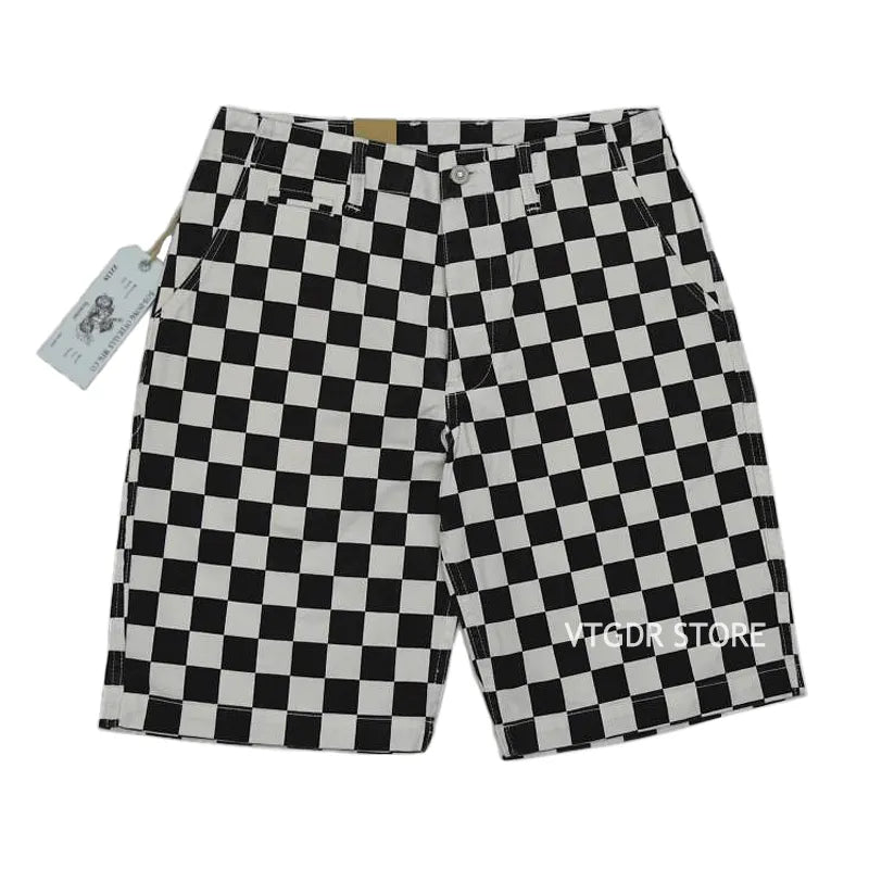 Checkerboard Racing Track Style Men Shorts - Black & White Check