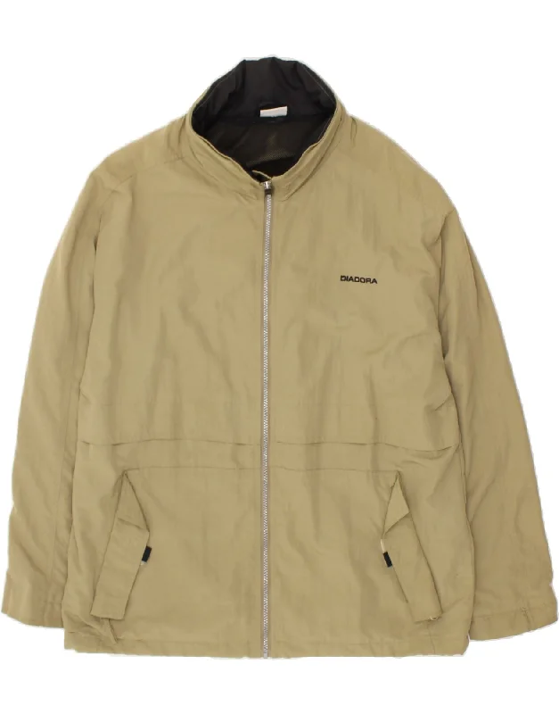 DIADORA Mens Hooded Rain Jacket UK 42 XL Beige Polyamide