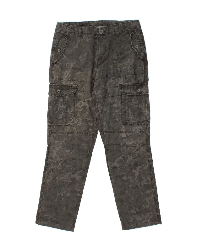 VINTAGE Mens Slim Cargo Trousers W34 L30 Grey Camouflage Cotton