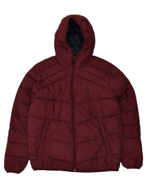 JACK & JONES Mens Hooded Padded Jacket UK 42 XL Burgundy Polyester