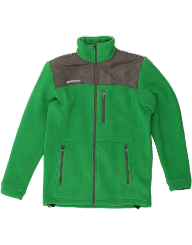 ALPINE PRO Mens Fleece Jacket UK 38 Medium Green Colourblock Polyester