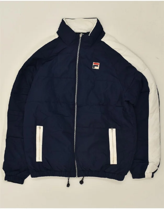 FILA Mens Padded Jacket UK 38 Medium Navy Blue Colourblock Polyester