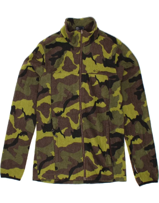 COLUMBIA Mens Fleece Jacket UK 36 Small Green Camouflage Polyester