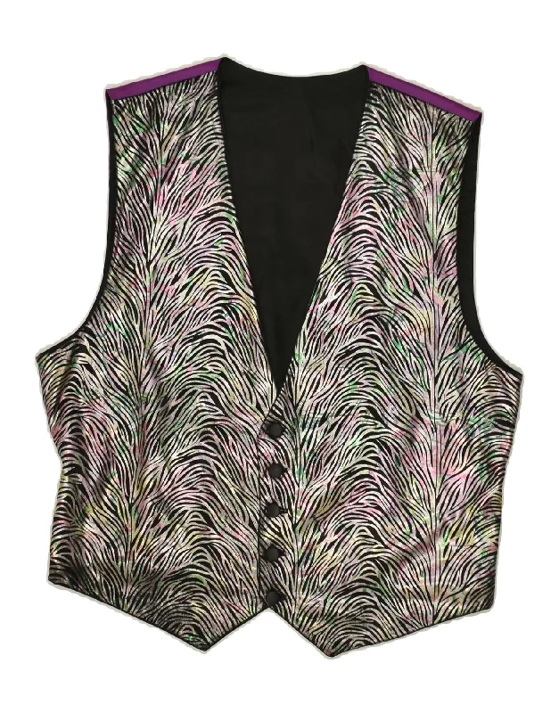 VINTAGE Mens Abstract Pattern Waistcoat Small Multicoloured Colourblock