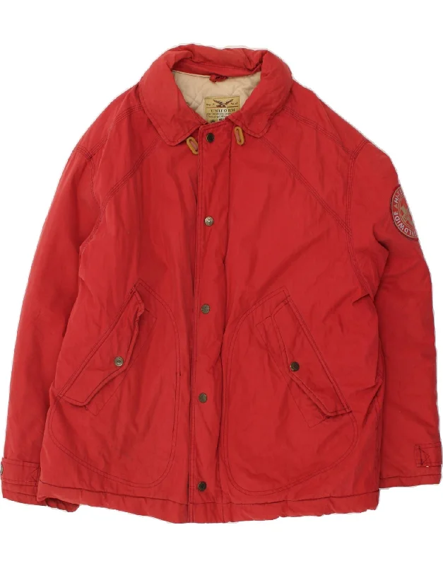 UNIFORM Mens Padded Jacket UK 42 XL Red Cotton