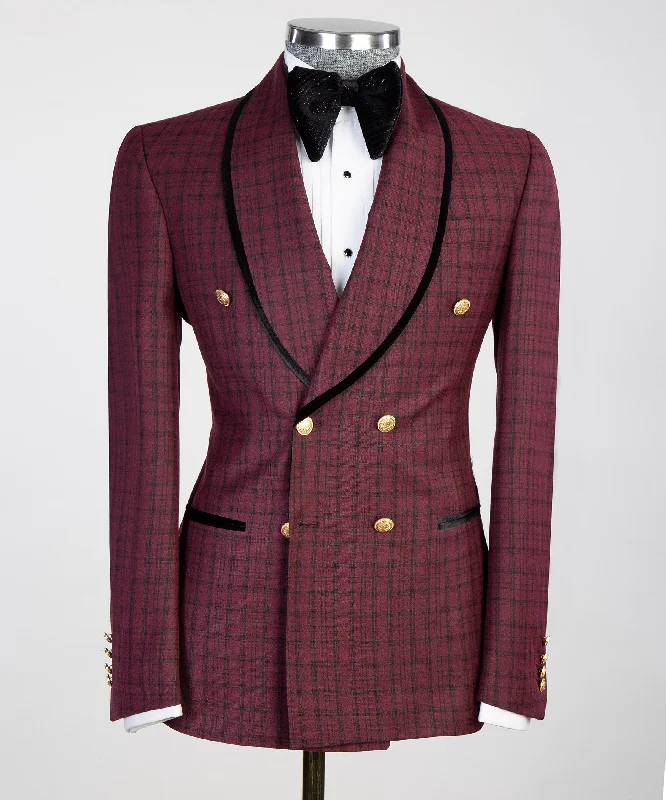 Mens Maroon Plaid Tuxedo