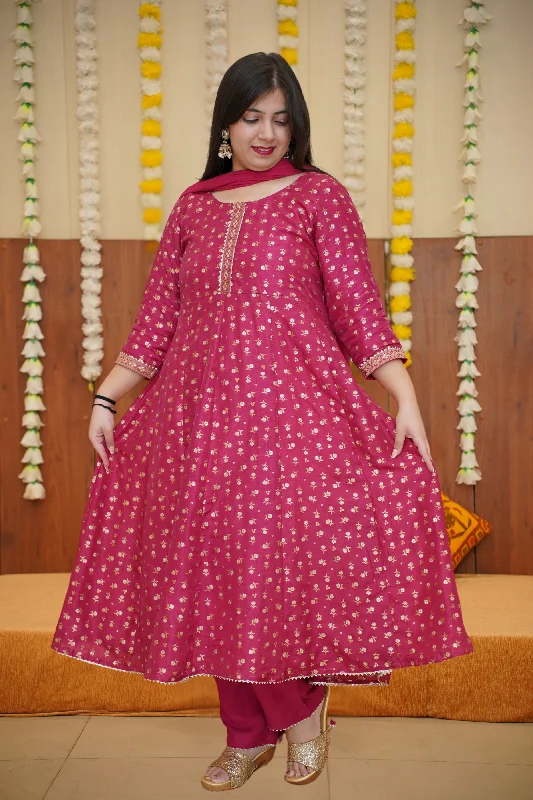 Onion Pink Jacquard Anarkali Set