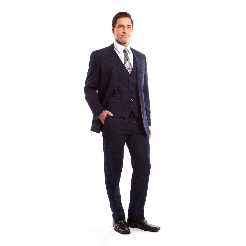 Men Suit Navy 3 PCs Slanted Pocket Suit