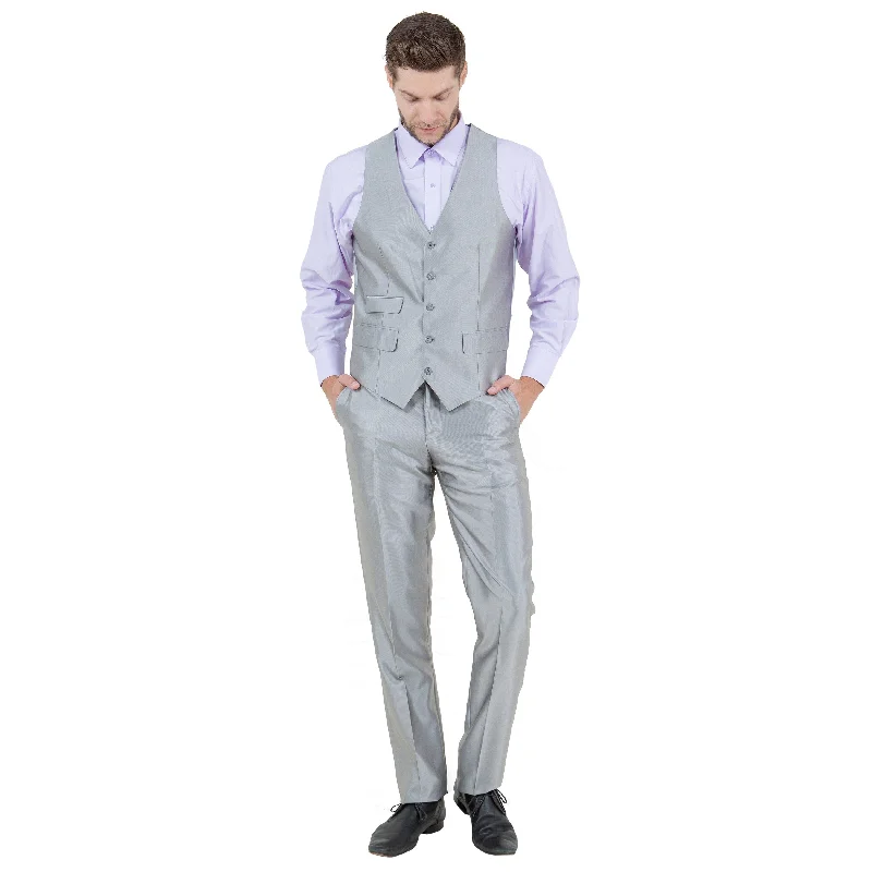 Men's 3-Piece Slim-Fit Shiny Silver Suit Set